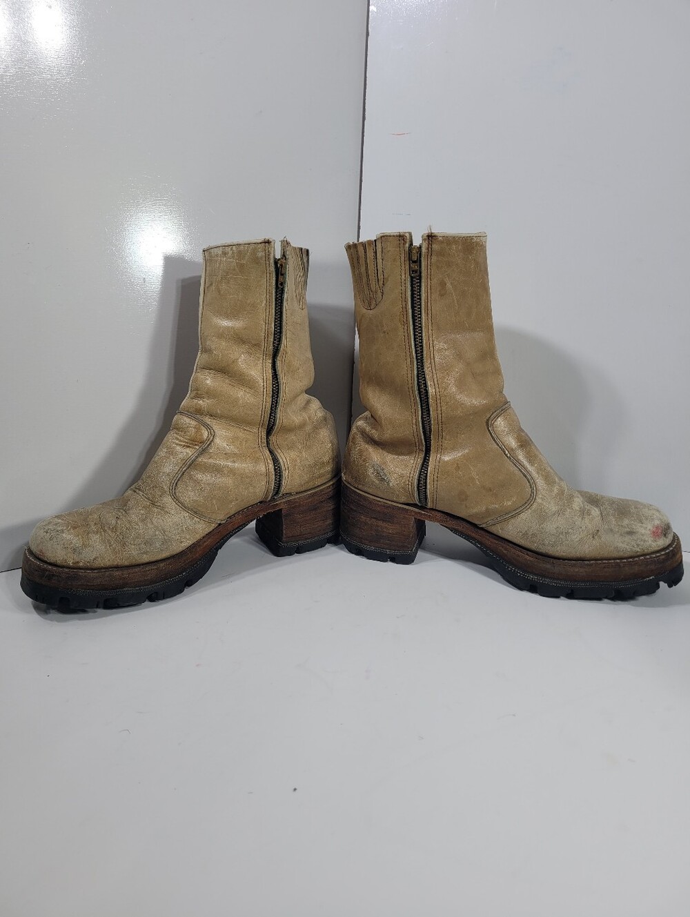 VTG 70s Frye Black Label Campus Banana Short Boots Leather Square Toe 7.5 D - Picture 5 of 16